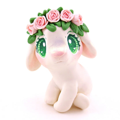 Little Lop with Pink Rose Flower Crown Figurine - Polymer Clay Valentine's Day Animal Collection