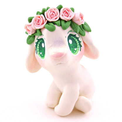 Little Lop with Pink Rose Flower Crown Figurine - Polymer Clay Valentine's Day Animal Collection