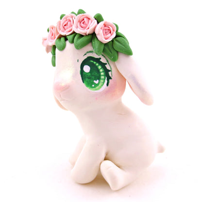 Little Lop with Pink Rose Flower Crown Figurine - Polymer Clay Valentine's Day Animal Collection