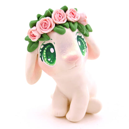 Little Lop with Pink Rose Flower Crown Figurine - Polymer Clay Valentine's Day Animal Collection