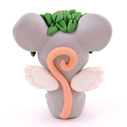 Cupid Mouse with Red Rose Flower Crown Figurine - Polymer Clay Valentine's Day Animal Collection