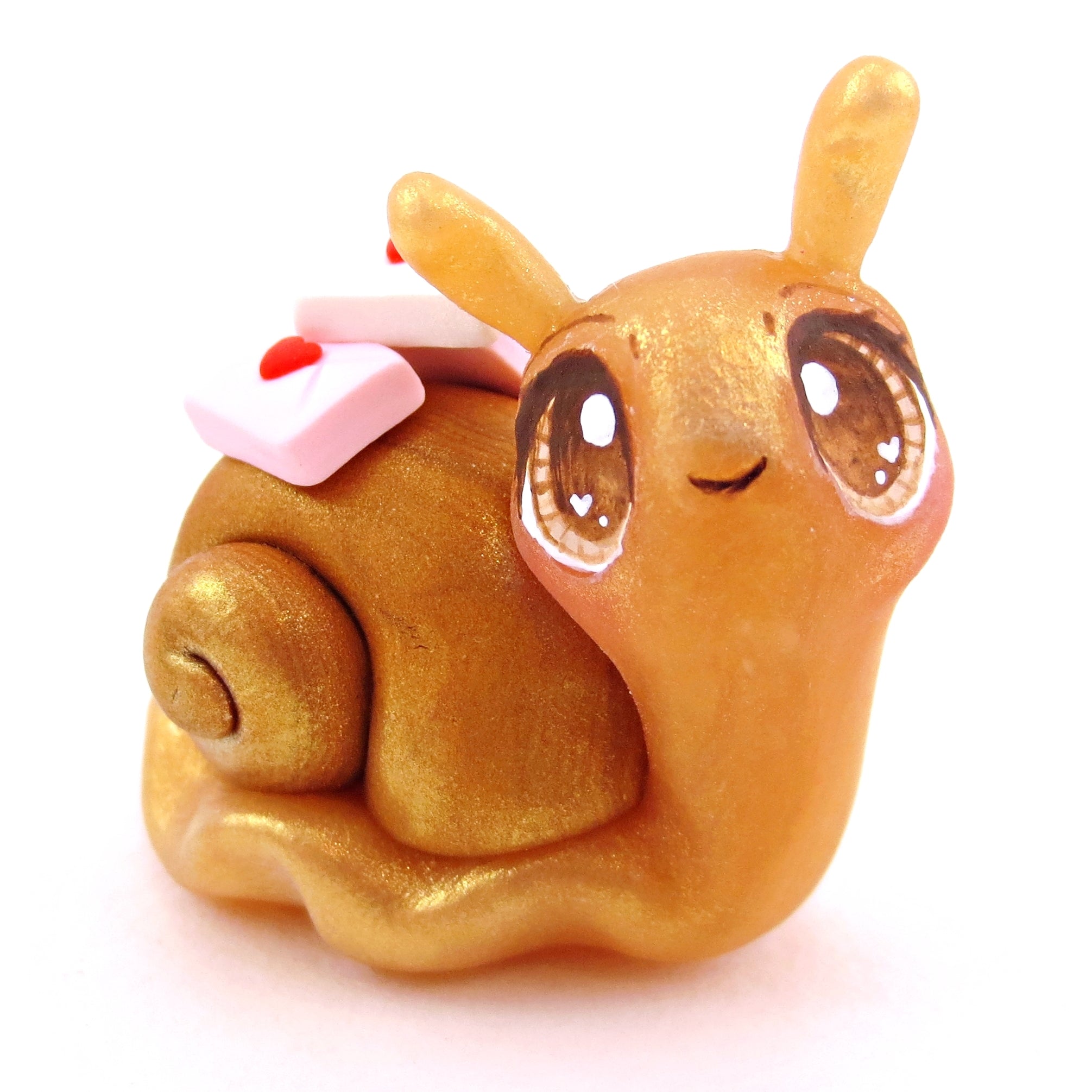 "Snail Mail" Letter Carrier Snail with Brown Eyes Figurine - Polymer Clay Valentine's Day Animal Collection