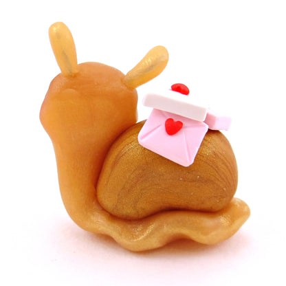 "Snail Mail" Letter Carrier Snail with Brown Eyes Figurine - Polymer Clay Valentine's Day Animal Collection