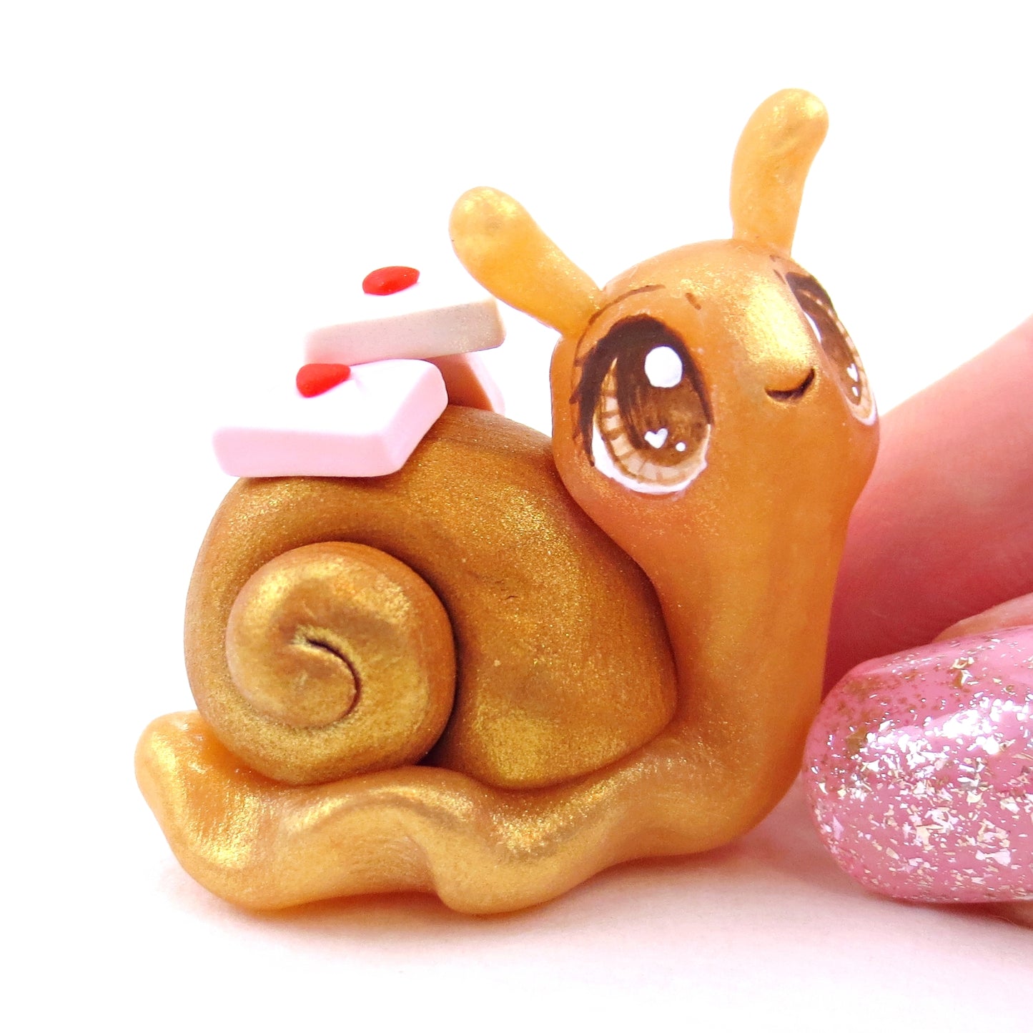 "Snail Mail" Letter Carrier Snail with Brown Eyes Figurine - Polymer Clay Valentine's Day Animal Collection