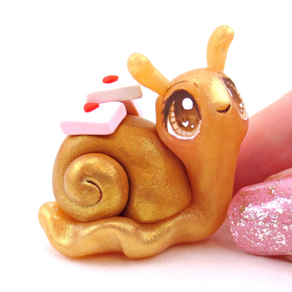 "Snail Mail" Letter Carrier Snail with Brown Eyes Figurine - Polymer Clay Valentine's Day Animal Collection