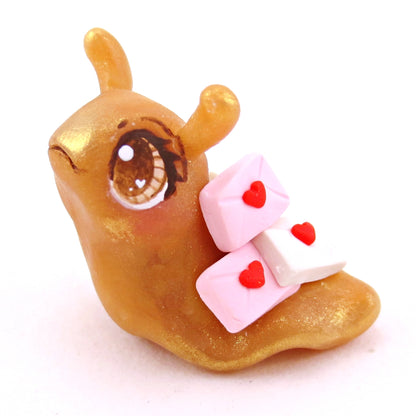 "Snail Mail" Slug Letter Carrier Figurine - Polymer Clay Valentine's Day Animal Collection