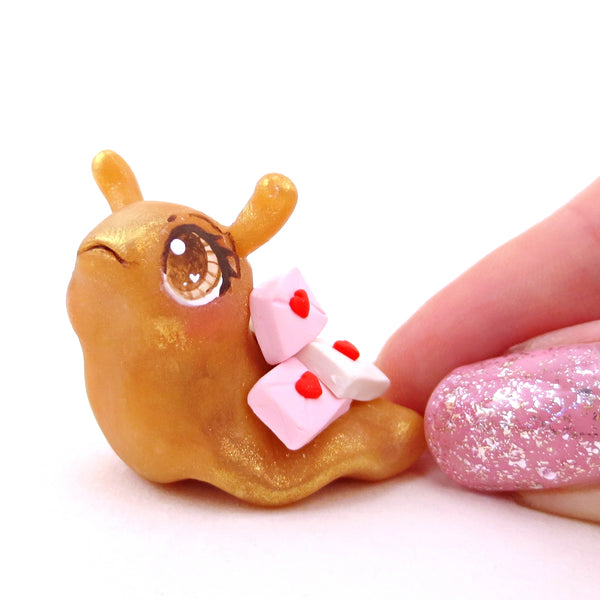 "Snail Mail" Slug Letter Carrier Figurine - Polymer Clay Valentine's Day Animal Collection