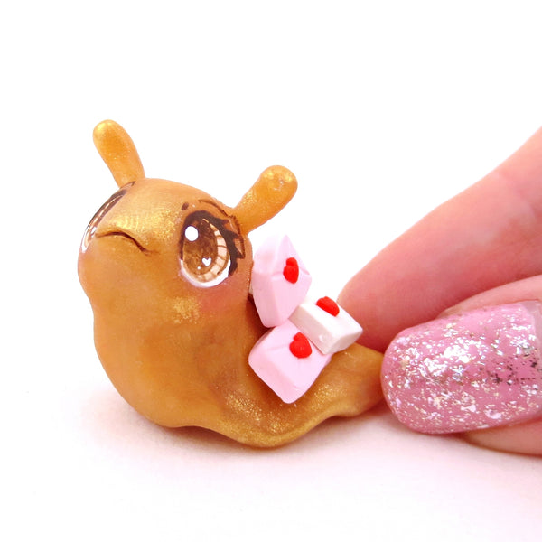 "Snail Mail" Slug Letter Carrier Figurine - Polymer Clay Valentine's Day Animal Collection