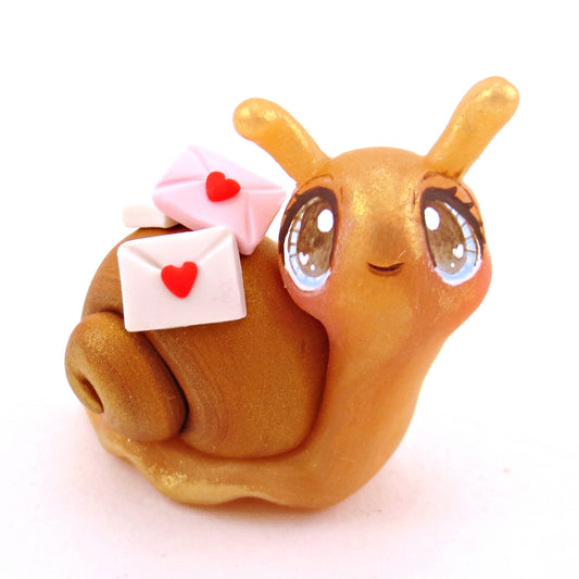 "Snail Mail" Letter Carrier Snail with Blue Eyes Figurine - Polymer Clay Valentine's Day Animal Collection