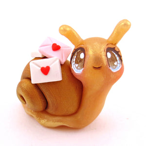 "Snail Mail" Letter Carrier Snail with Blue Eyes Figurine - Polymer Clay Valentine's Day Animal Collection