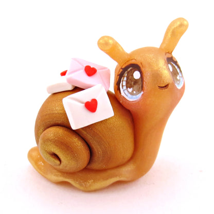 "Snail Mail" Letter Carrier Snail with Blue Eyes Figurine - Polymer Clay Valentine's Day Animal Collection