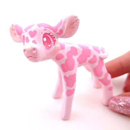 "Pinkies" Cow Figurine - Polymer Clay Valentine's Day Animal Collection