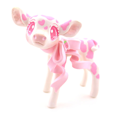 Strawberry Cow Figurine - Polymer Clay Valentine's Day Animal Collection