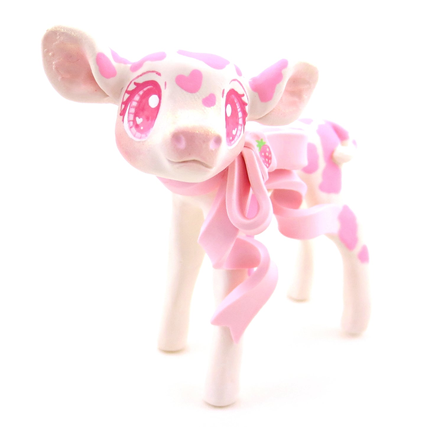 Strawberry Cow Figurine - Polymer Clay Valentine's Day Animal Collection