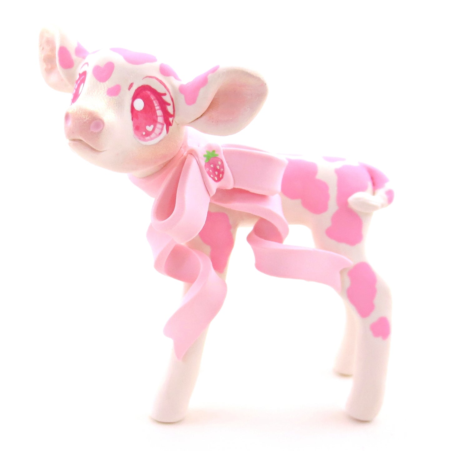 Strawberry Cow Figurine - Polymer Clay Valentine's Day Animal Collection