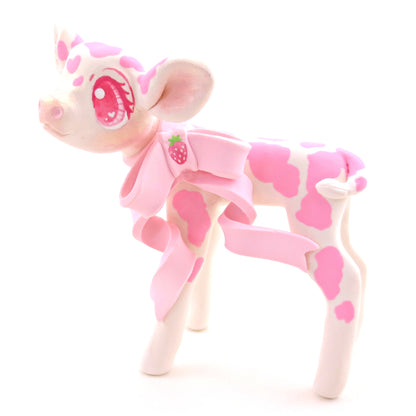 Strawberry Cow Figurine - Polymer Clay Valentine's Day Animal Collection