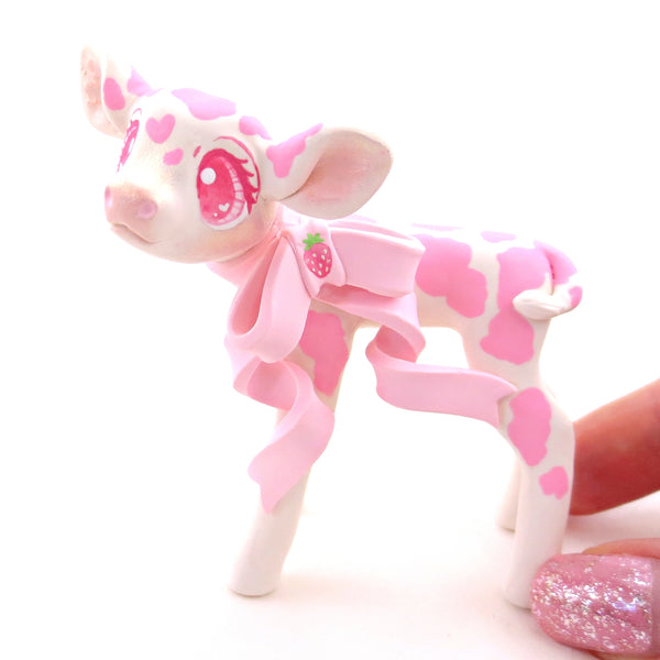 Strawberry Cow Figurine - Polymer Clay Valentine's Day Animal Collection