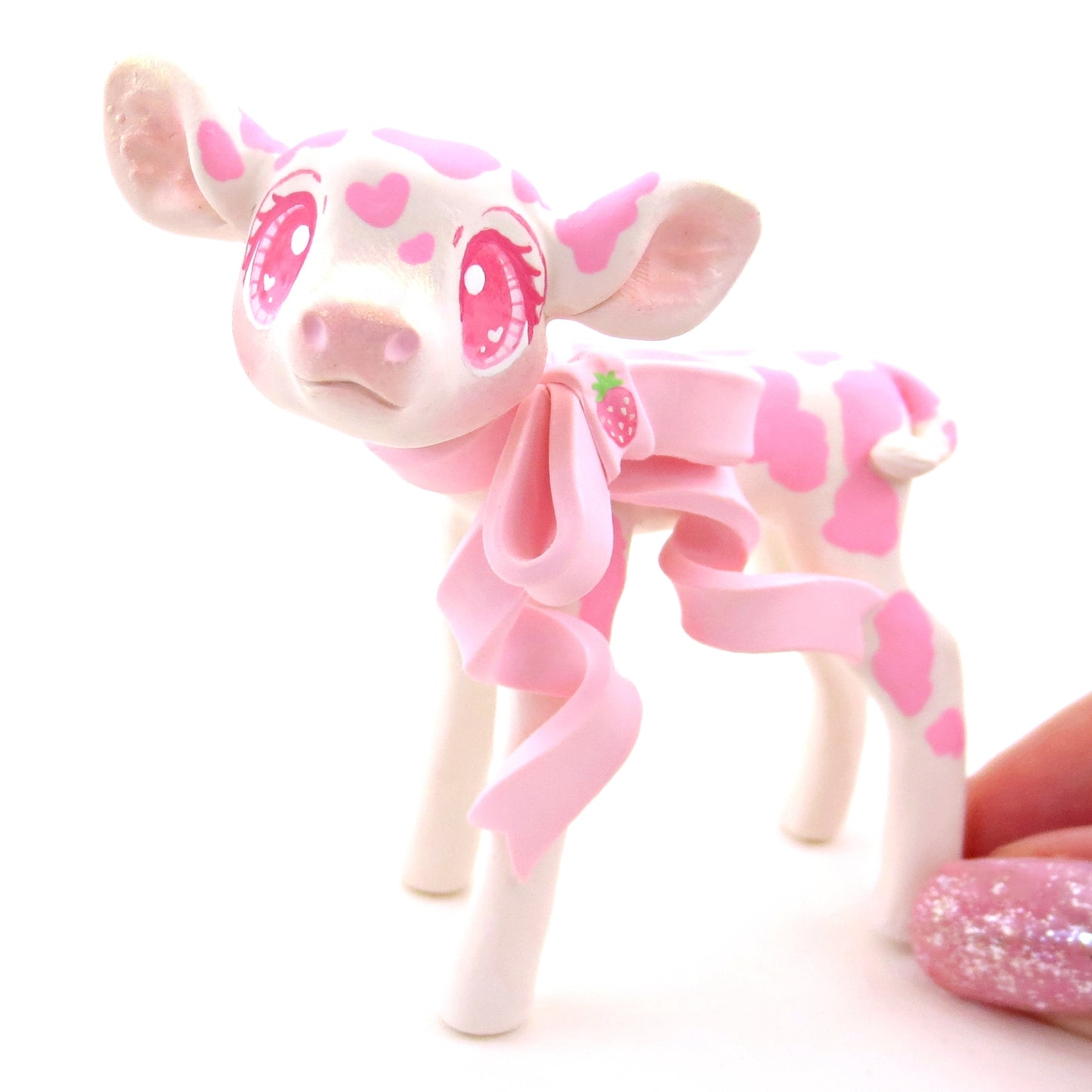 Strawberry Cow Figurine - Polymer Clay Valentine's Day Animal Collection