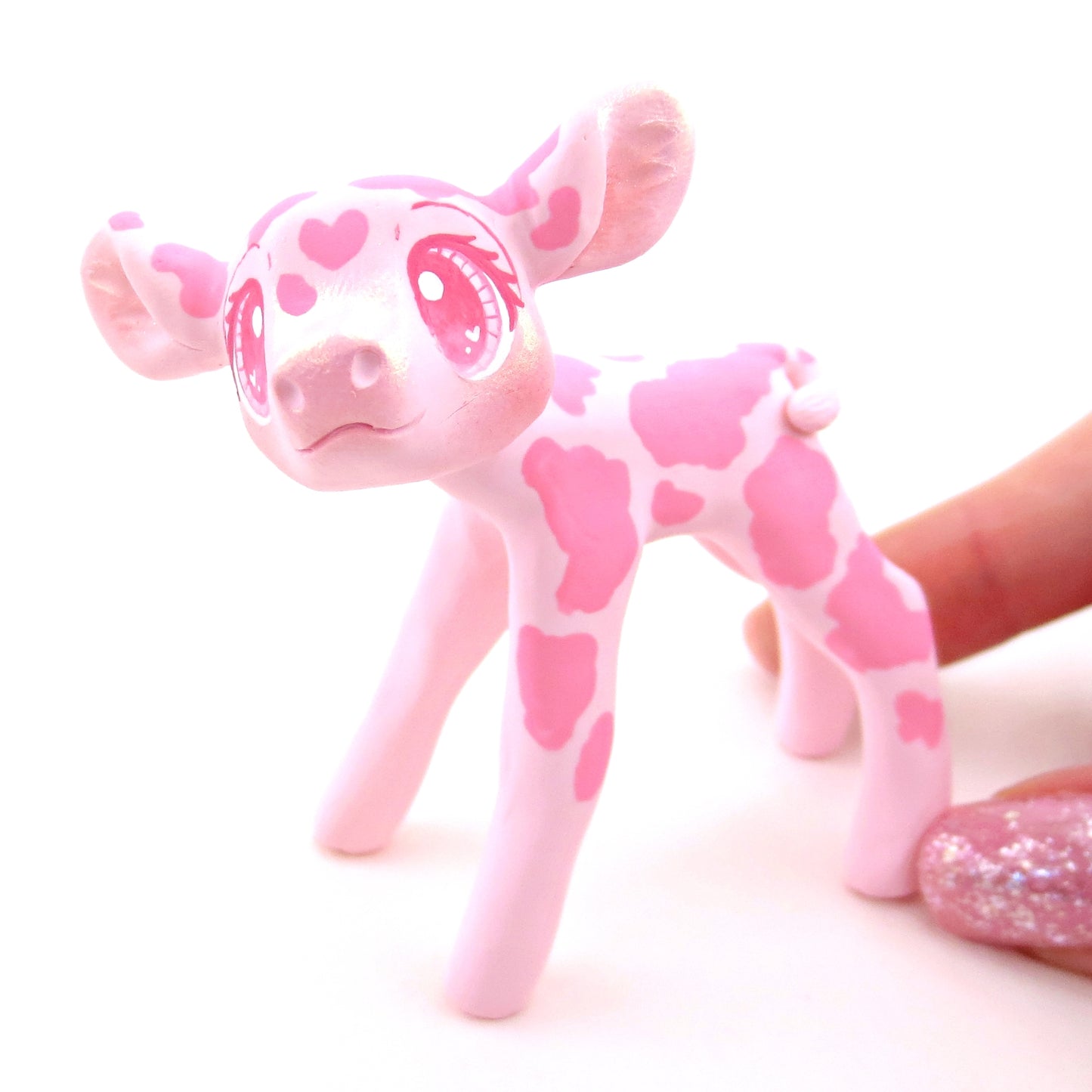 "Pinkies" Cow Figurine - Polymer Clay Valentine's Day Animal Collection