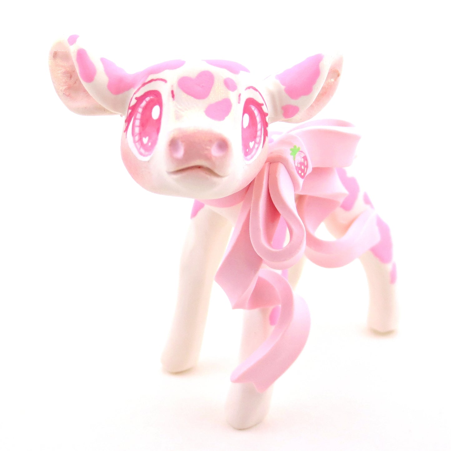 Strawberry Cow Figurine - Polymer Clay Valentine's Day Animal Collection