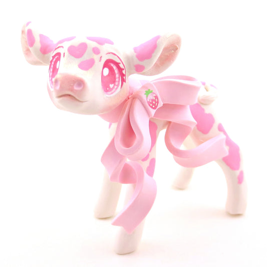 Strawberry Cow Figurine - Polymer Clay Valentine's Day Animal Collection