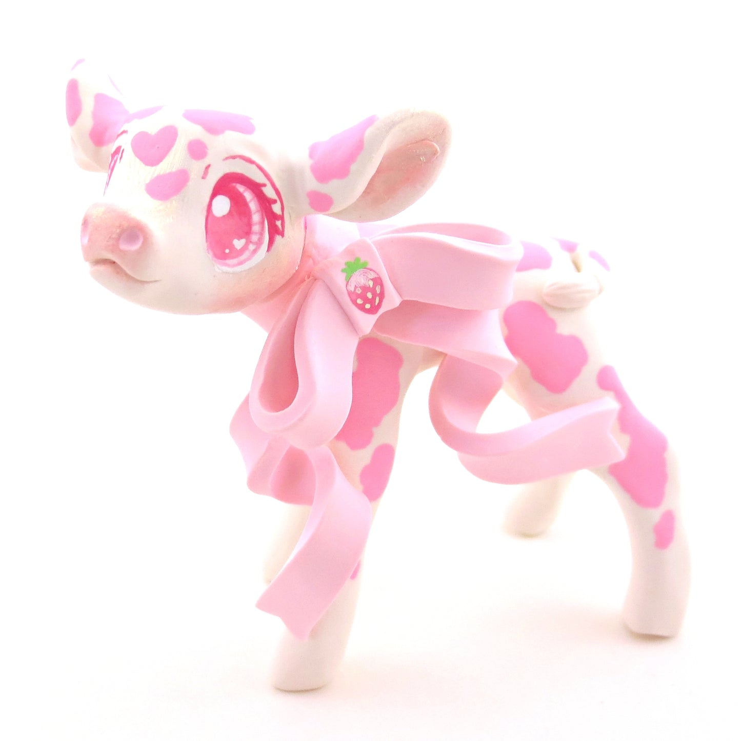 Strawberry Cow Figurine - Polymer Clay Valentine's Day Animal Collection