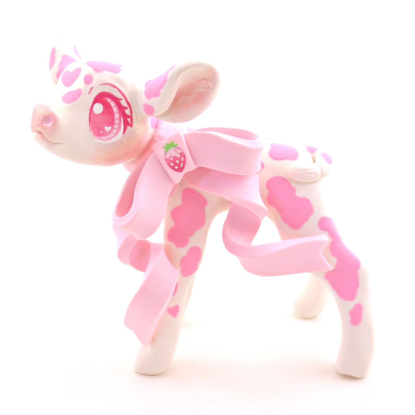 Strawberry Cow Figurine - Polymer Clay Valentine's Day Animal Collection