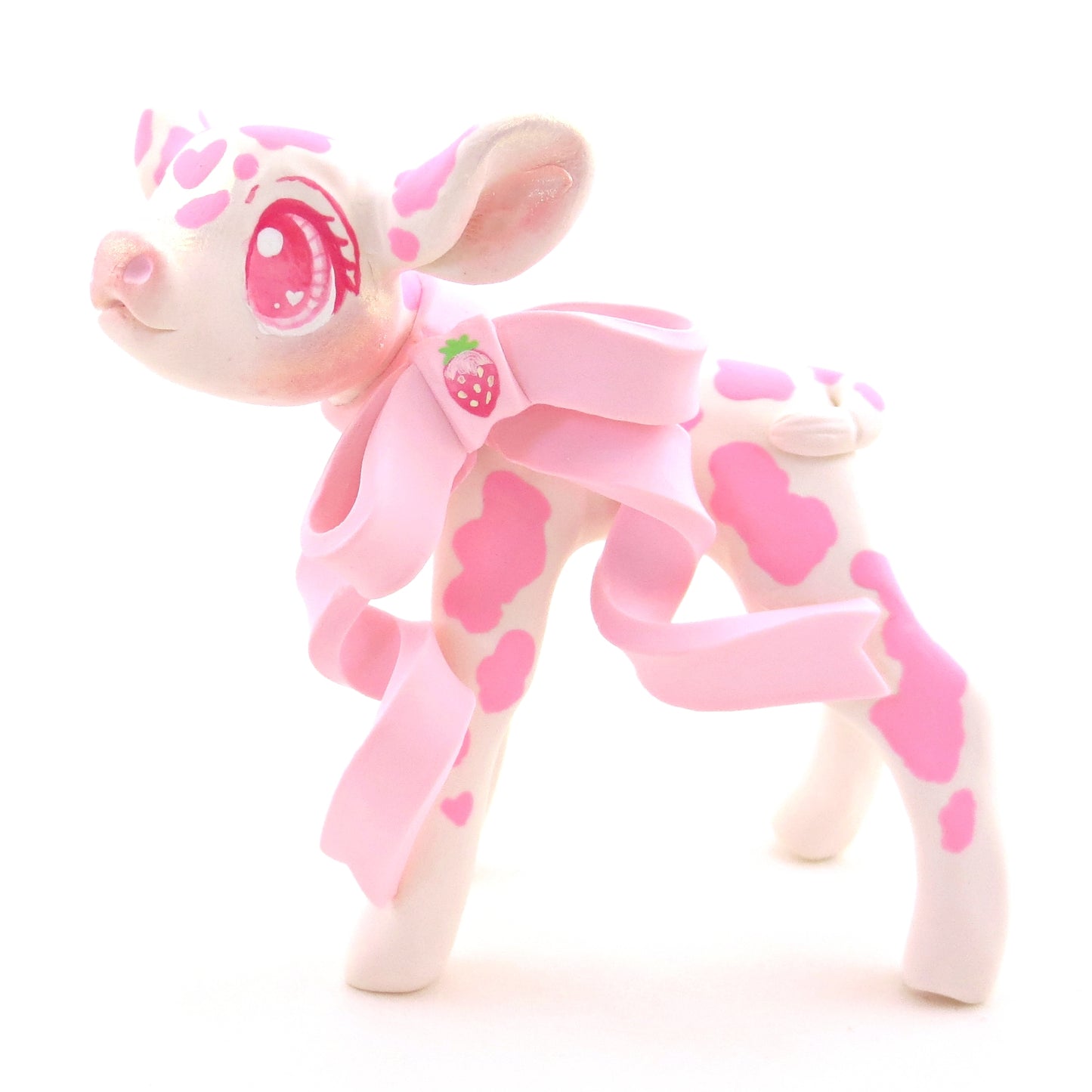 Strawberry Cow Figurine - Polymer Clay Valentine's Day Animal Collection