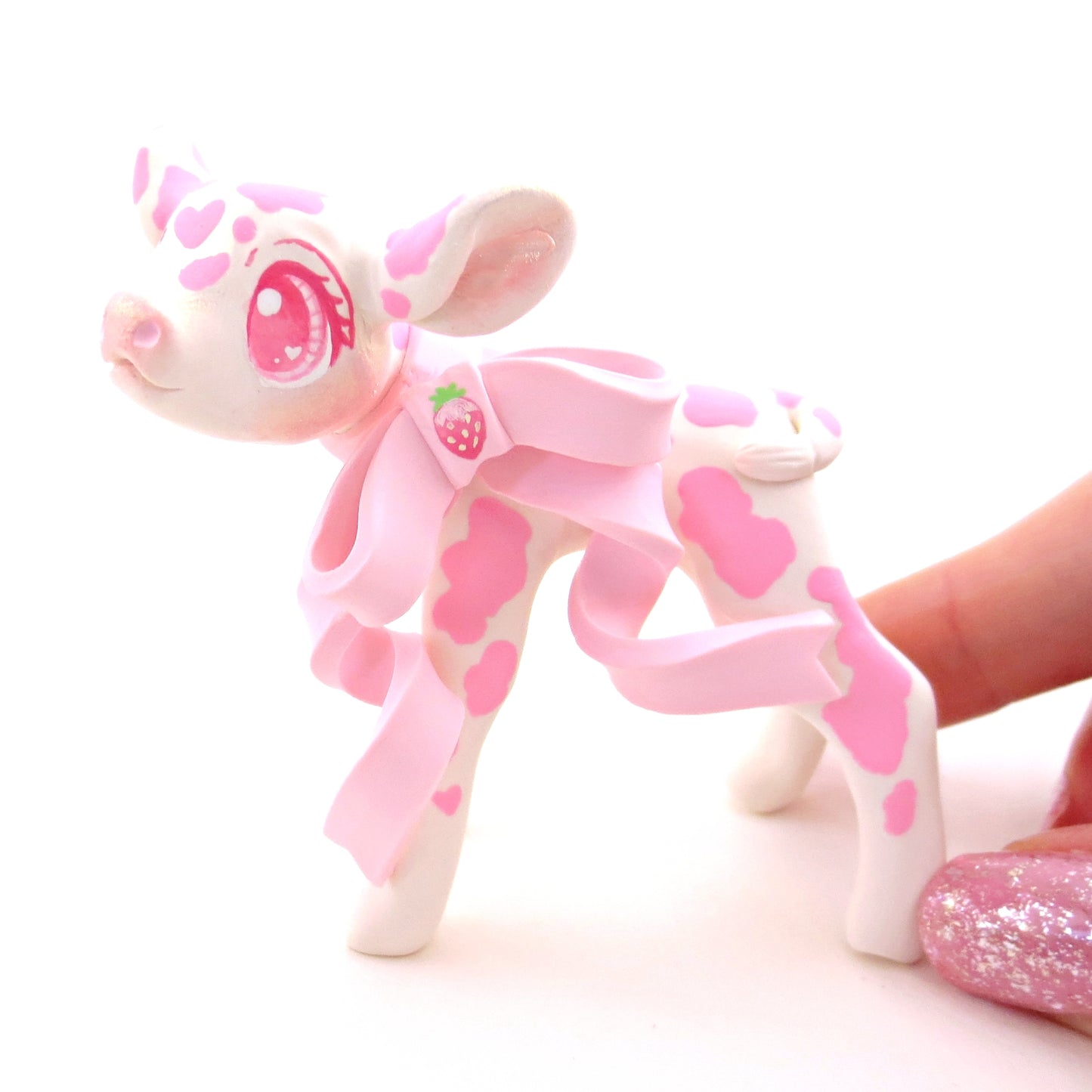 Strawberry Cow Figurine - Polymer Clay Valentine's Day Animal Collection