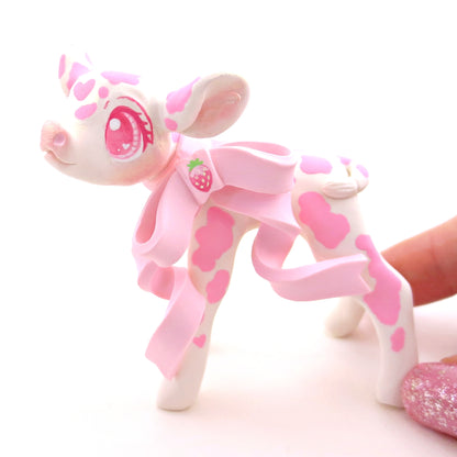 Strawberry Cow Figurine - Polymer Clay Valentine's Day Animal Collection