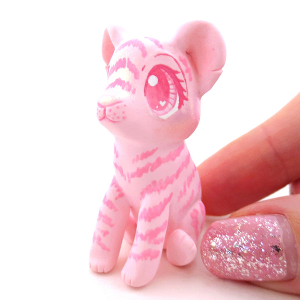 "Pinkies" Tiger Cub Figurine - Polymer Clay Valentine's Day Animal Collection