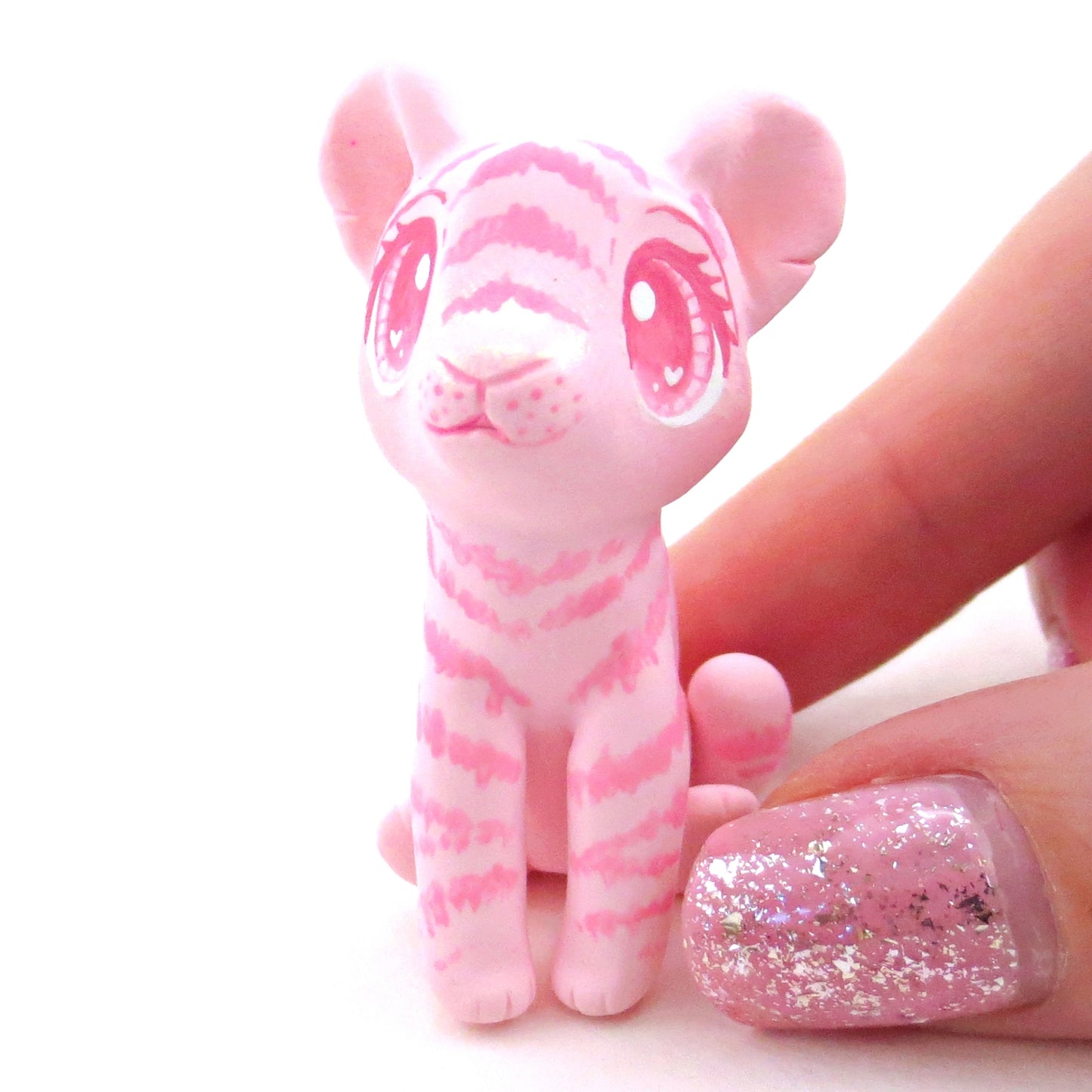 "Pinkies" Tiger Cub Figurine - Polymer Clay Valentine's Day Animal Collection