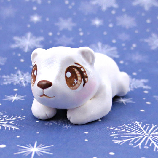 Splooting Polar Bear Figurine - Polymer Clay Animals Winter Collection