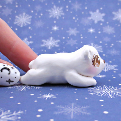 Splooting Polar Bear Figurine - Polymer Clay Animals Winter Collection