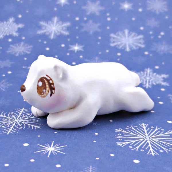 Splooting Polar Bear Figurine - Polymer Clay Animals Winter Collection