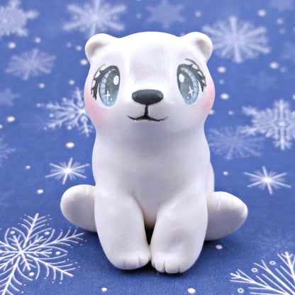 Sitting Polar Bear Figurine - Polymer Clay Animals Winter Collection