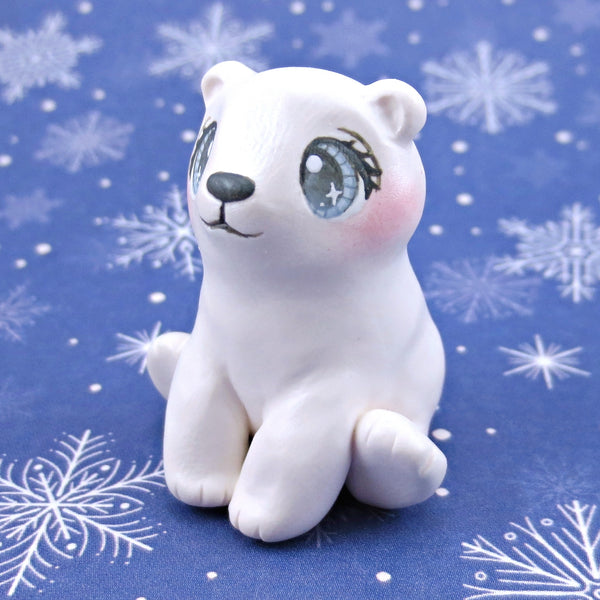 Sitting Polar Bear Figurine - Polymer Clay Animals Winter Collection