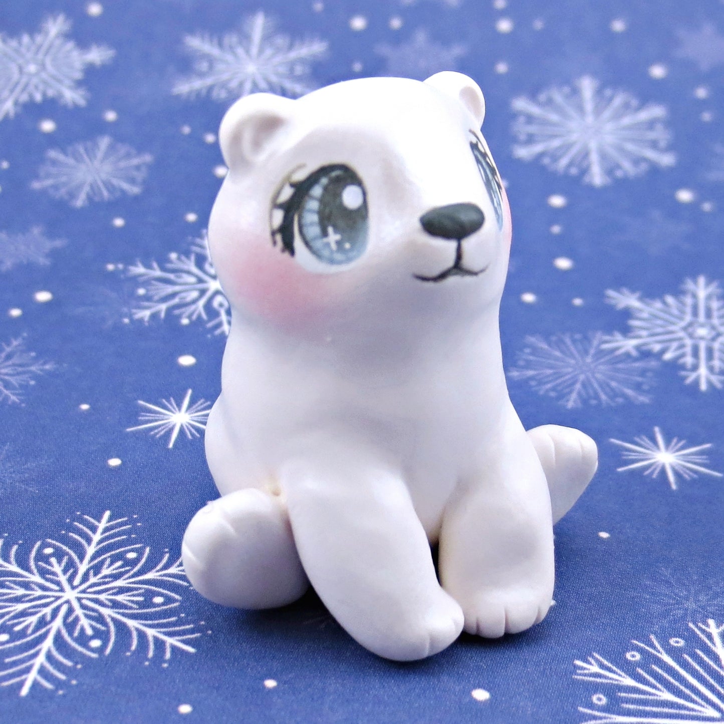 Sitting Polar Bear Figurine - Polymer Clay Animals Winter Collection