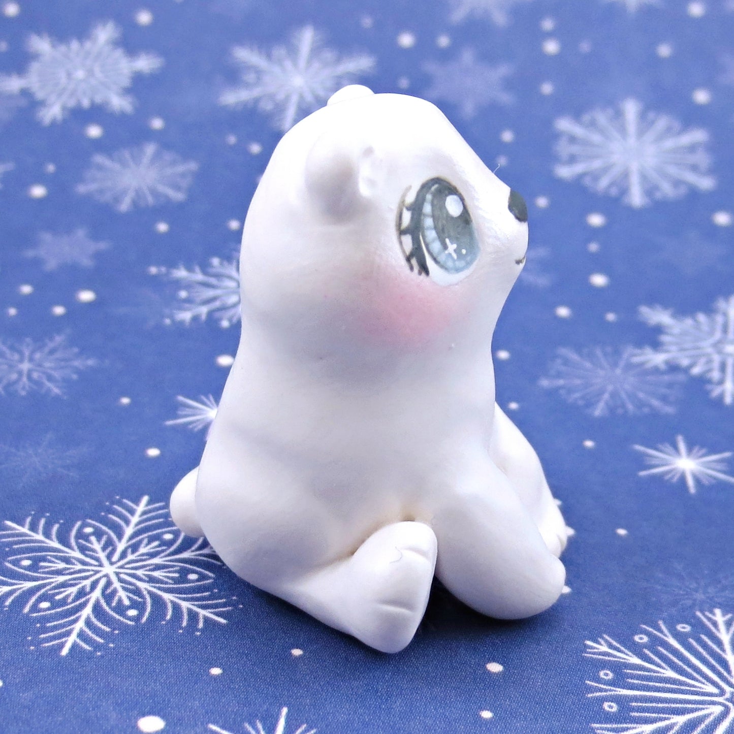 Sitting Polar Bear Figurine - Polymer Clay Animals Winter Collection