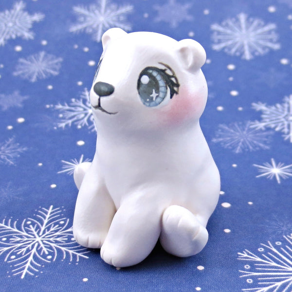 Sitting Polar Bear Figurine - Polymer Clay Animals Winter Collection