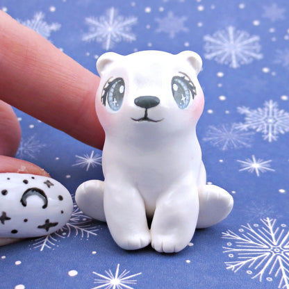 Sitting Polar Bear Figurine - Polymer Clay Animals Winter Collection