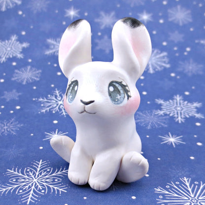 Arctic Hare Figurine - Polymer Clay Animals Winter Collection