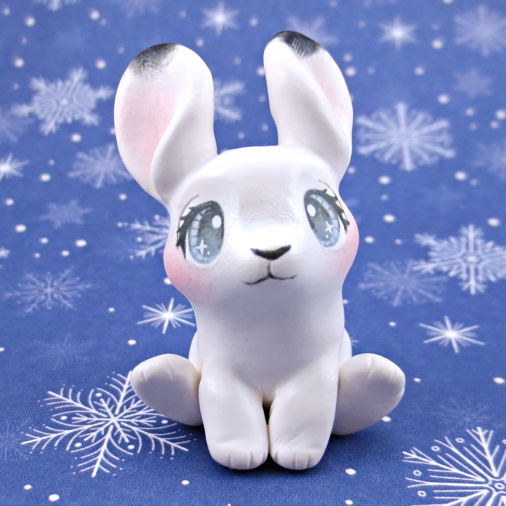 Arctic Hare Figurine - Polymer Clay Animals Winter Collection