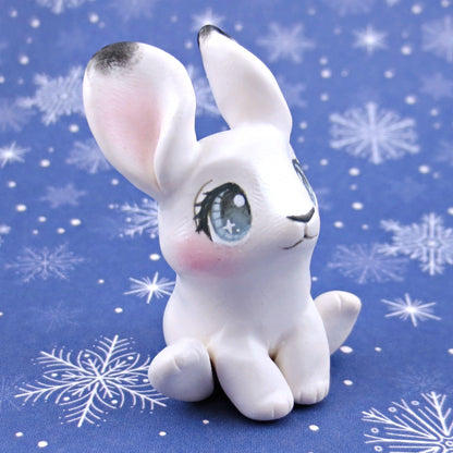 Arctic Hare Figurine - Polymer Clay Animals Winter Collection