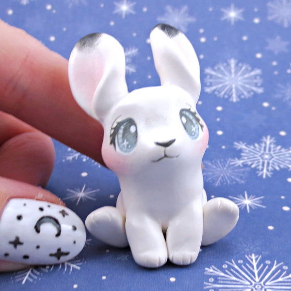 Arctic Hare Figurine - Polymer Clay Animals Winter Collection