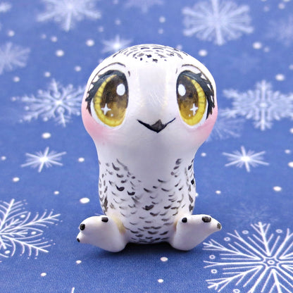 Snowy Owl Figurine 2 - Polymer Clay Animals Winter Collection