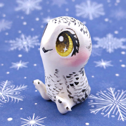 Snowy Owl Figurine 2 - Polymer Clay Animals Winter Collection