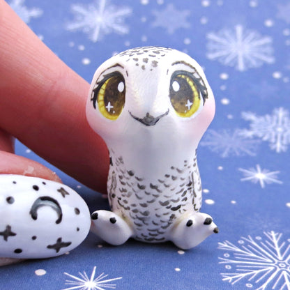 Snowy Owl Figurine - Polymer Clay Animals Winter Collection