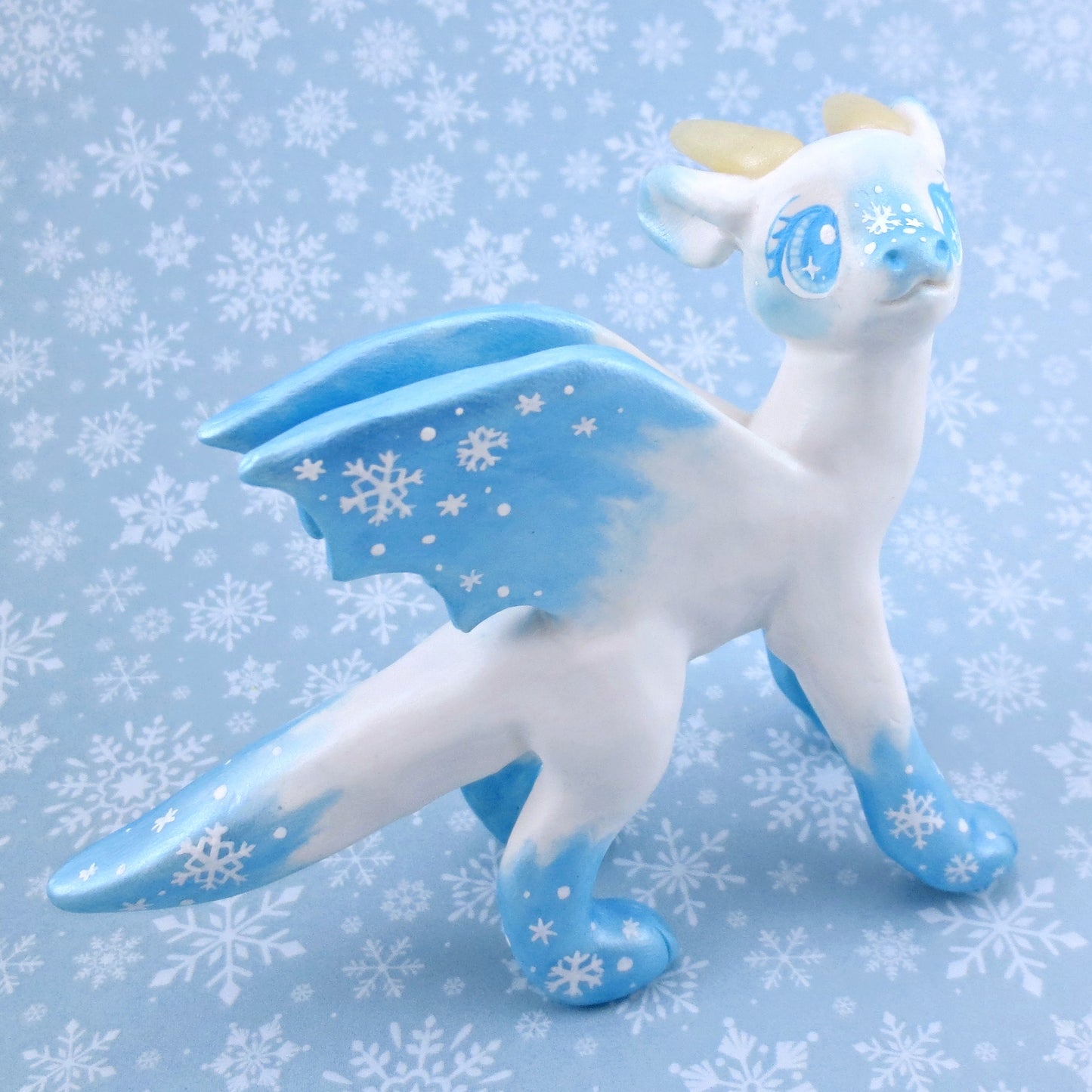 Snowflake Dragon Figurine - Polymer Clay Animals Winter Collection