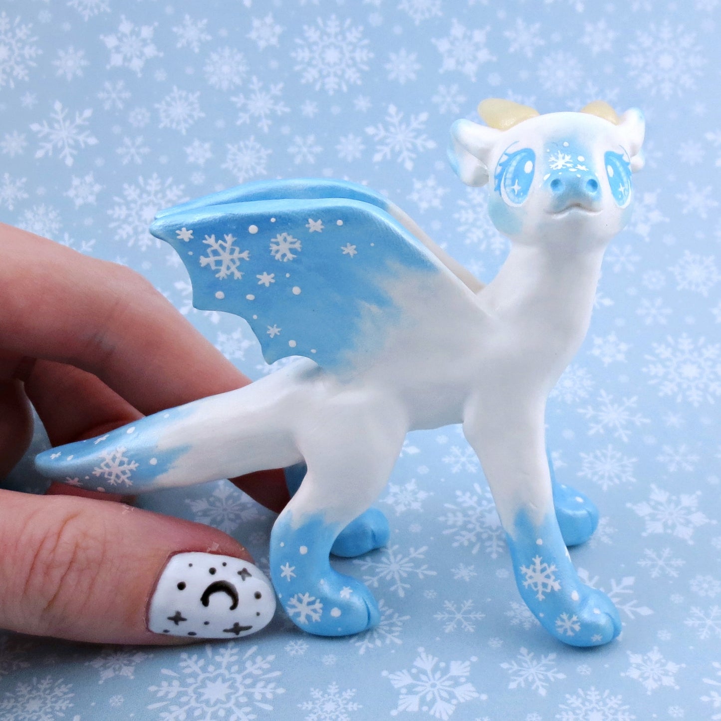 Snowflake Dragon Figurine - Polymer Clay Animals Winter Collection